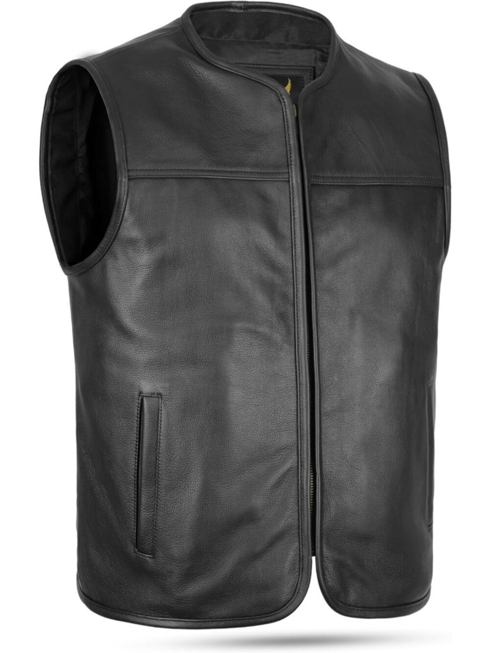 Genuine Cowhide Leather Motorcycle Vest - Classic Biker Style, Zipper Closure